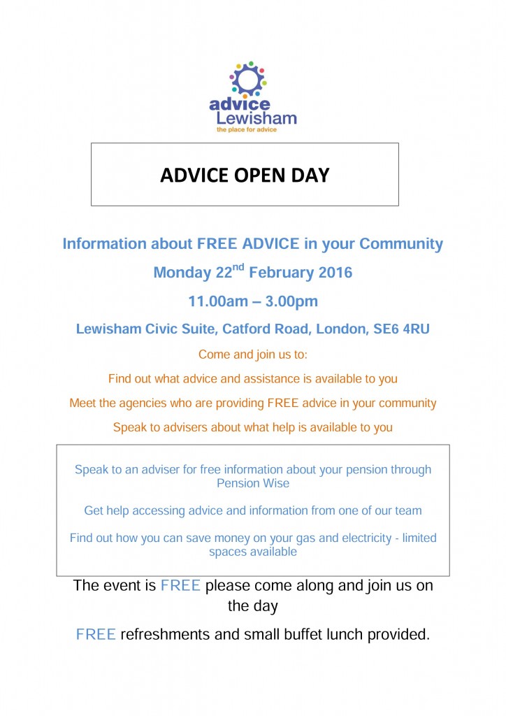 Advice Lewisham Open Day Flyer